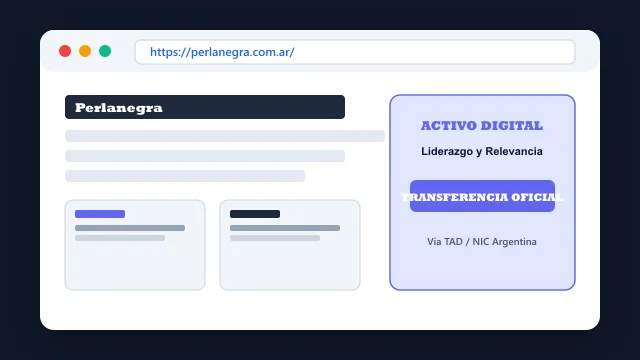 Vista del activo digital estratégico perlanegra.com.ar y transferencia formal